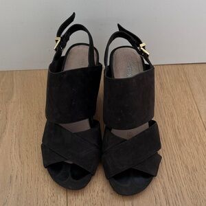 Kenneth Cole Black Suede Wedge Heels